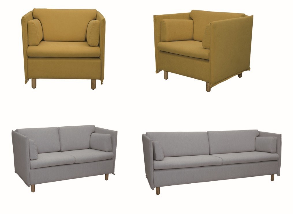 Pure Foam Filling Linen Fabric Sofa Imitated Cashmere Cloth Solid Wood Legs