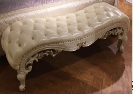 Classical Luxury French Bed Bench Small Upholstered Bench Carved