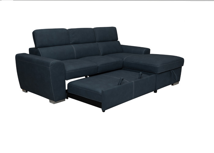 Black Wooden Frame Functional Sofa Bed Technological Fabric Cover Spring Plastic Legs