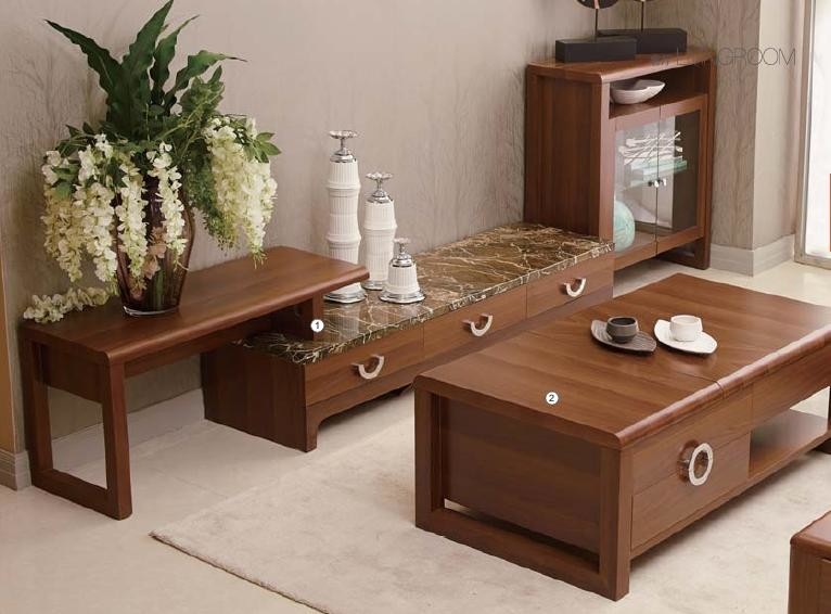 Classic Living Room Furniture Sets Wall Unit Coffee Table Walnut