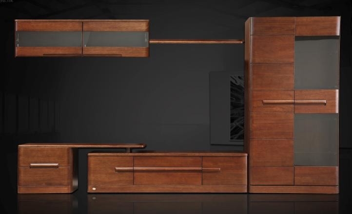 Full Solid Wood Living Room Furniture Wall Units With Rosewood Color