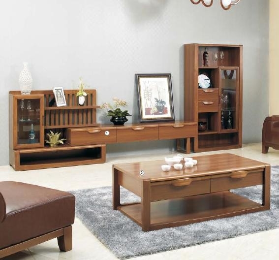 Melamine Finishing Living Room Wall Units Solid / Rubber Wood Material