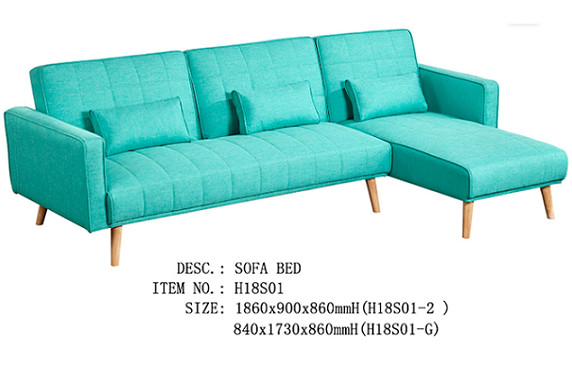 Elegant Pure Foam Fabric Sofa Bed Solid Wood Legs Green Bright Colour