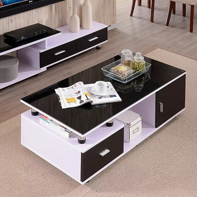 OEM TV Cabinet Glass Wooden Coffee Table Square Shaped Easy Storage