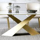Stainless Steel Rectangle Marble Top Dining Table 220*120*75cm Metal Dining Room Furniture