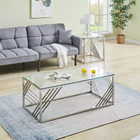 Customized Nordic Style Furniture Sliver Steel Clear Tempered Glass Top Small Coffee Table