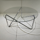Iso9001 Tempered Glass Top Coffee Table Stainless Steel Frame 91.5*91.5*45cm