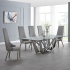 Modern Tempered Glass Dining Table , French Style Stainless Steel Dining Table
