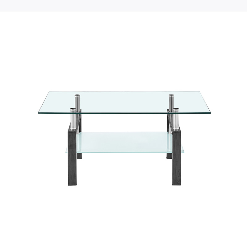 Rectangular Custom Glass Top Coffee Table Durable Tempered Glass Side Table with shelves