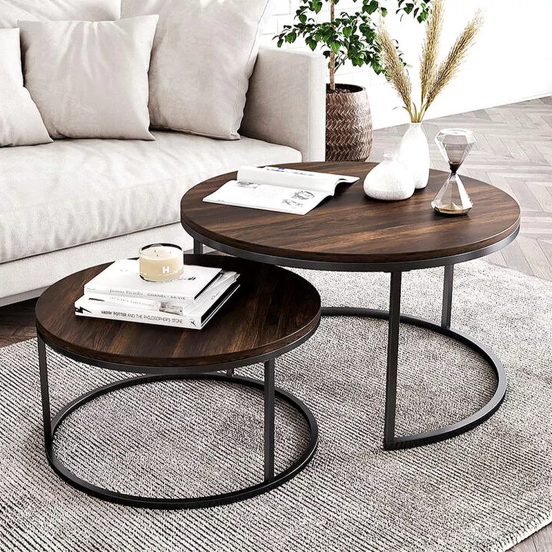 Height Adjustable Round Living Room Coffee Table 80*80*75cm With Metal Frame
