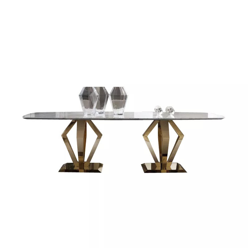 Luxury Gold Finish Marble Dining Table And Chairs Table Top Dining Room Home Furniture