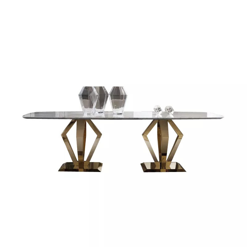 Rectangular Modern Faux Marble Dining Table Gold Finish Diamond Leg Contemporary Style