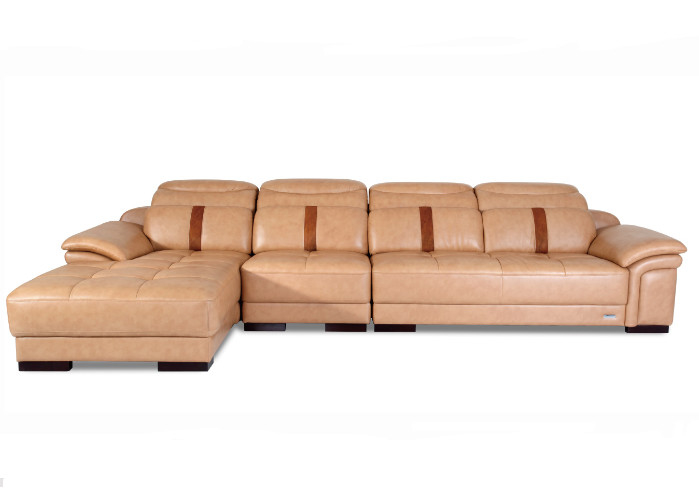 Durable Leather Sectional Sofa Bed Solid Wood Frame High Cushion