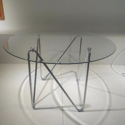 121cm Luxury Fashionable Glass Metal Dining Table And Upholstered Metal Chair